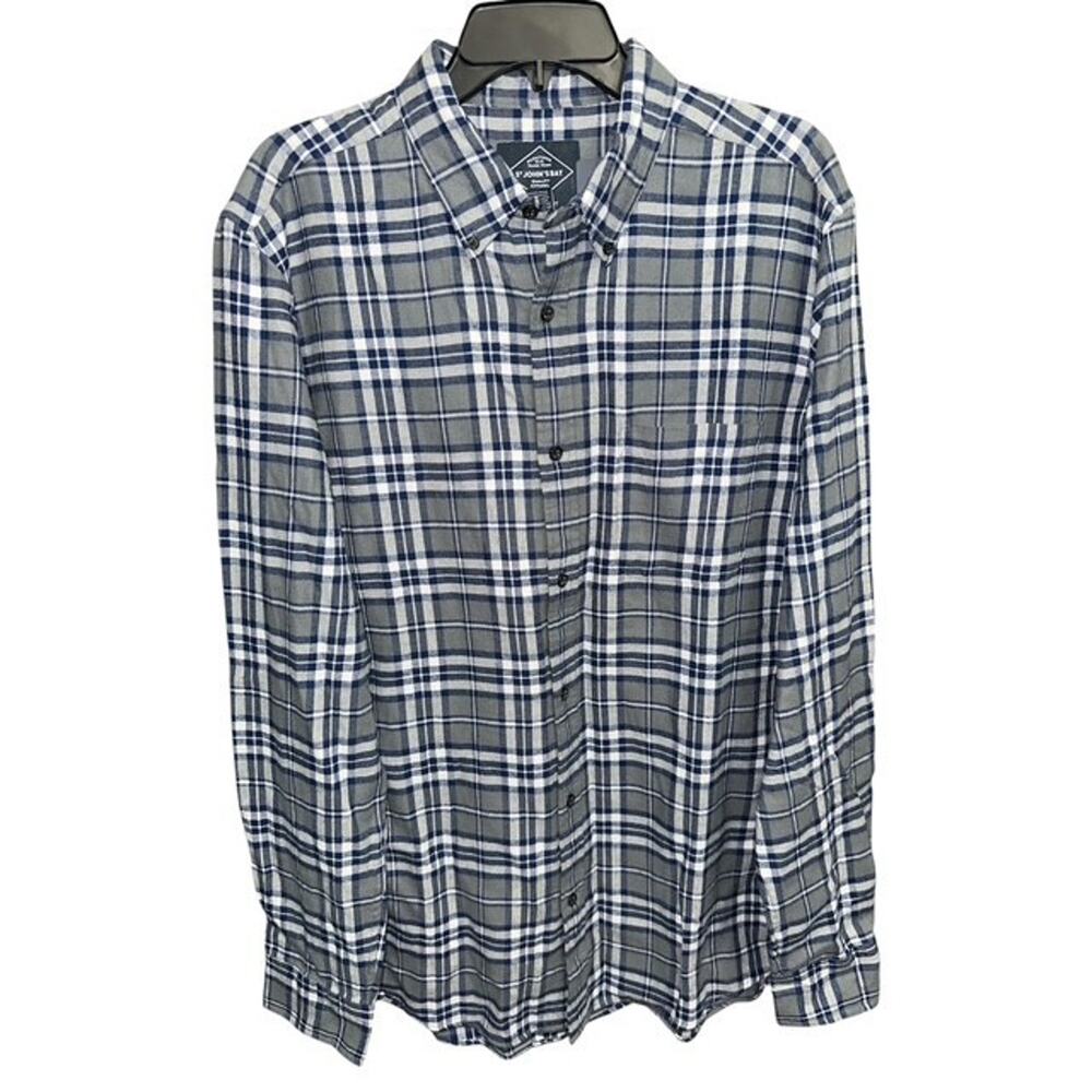St Johns Bay LT Shirt Charcoal Gray Plaid Pocket Classic Fit Super Soft Flannel